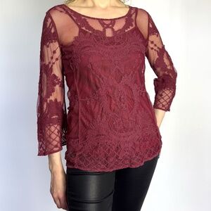 Burgundy Red Lace Shirt and Camisole – Medium